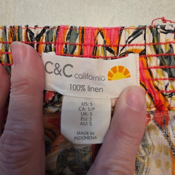 C&C California Women's 100% Linen Tropical Wide Leg Pants SZ Small - Picture 3 of 6